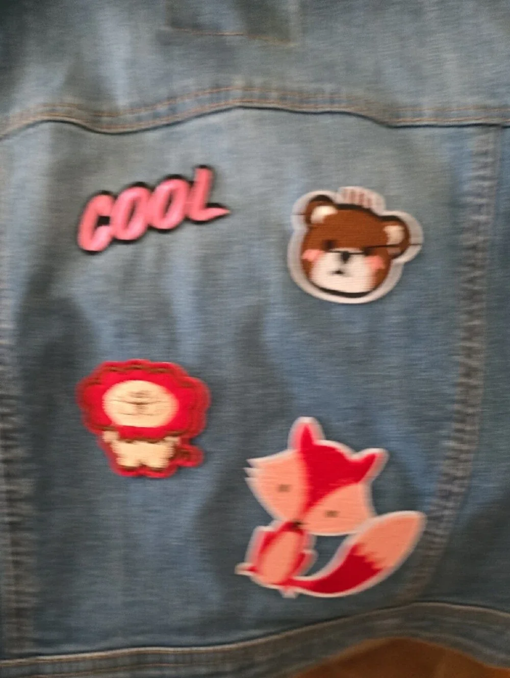 Girl,s Reimiganed Denim Vest with Pink 'COOL' Patch and Fox Appliqué